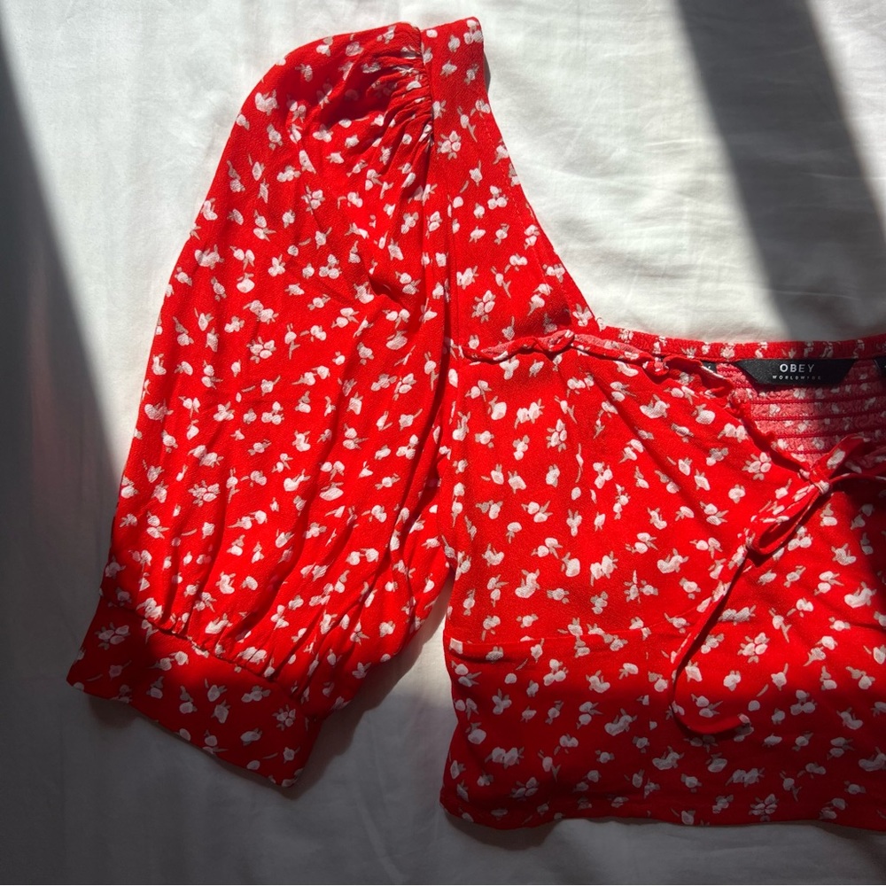 OBEY Red Floral Crop Top